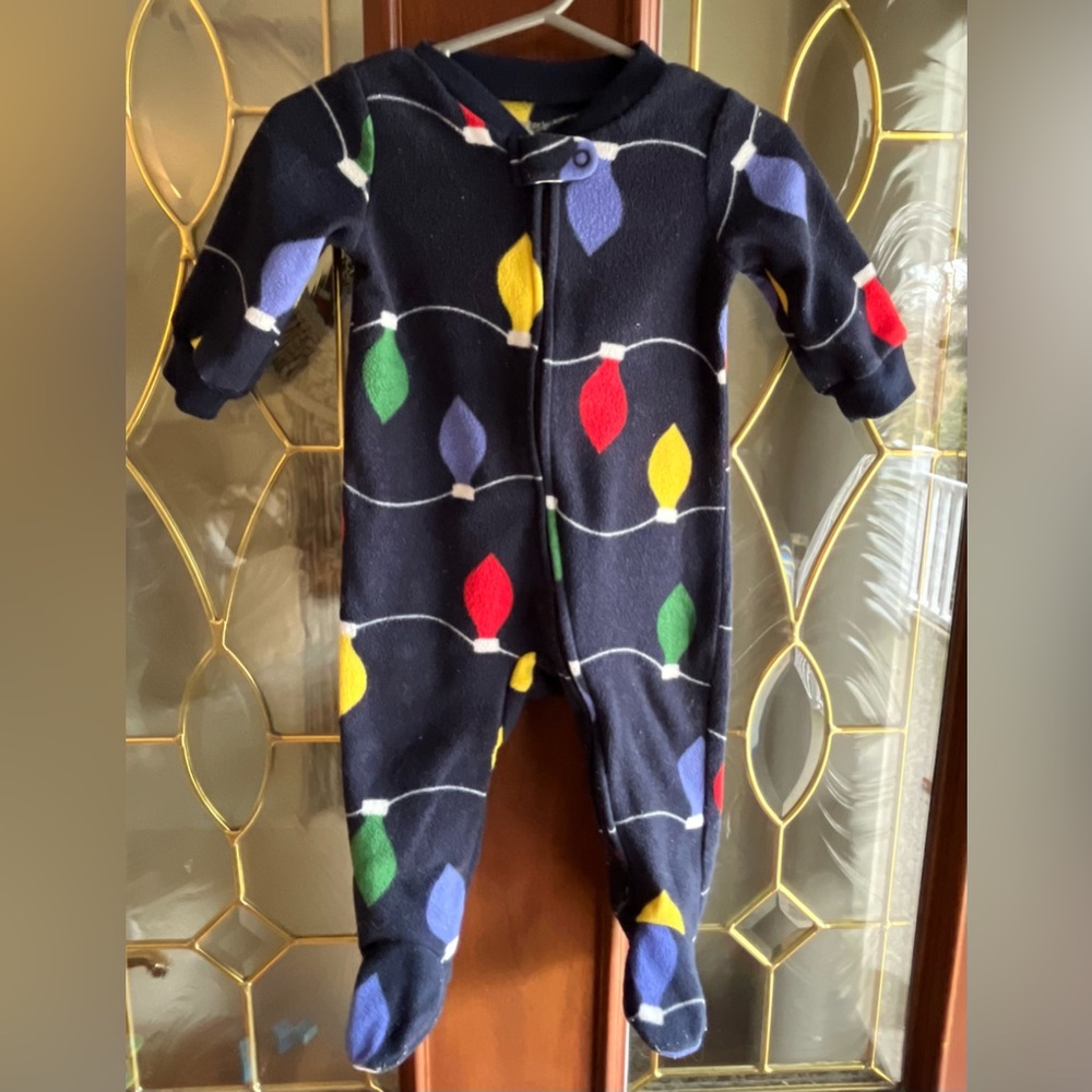 Carters Christmas Lights Holiday Fuzzy Footie Pajamas Unisex Gender Neutral 6M